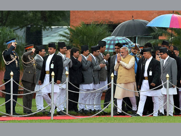 Prime Minister Narendra Modi greets Parliamentarians of Nepal