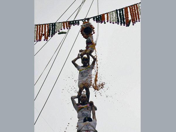 A Govinda mandal breaking the