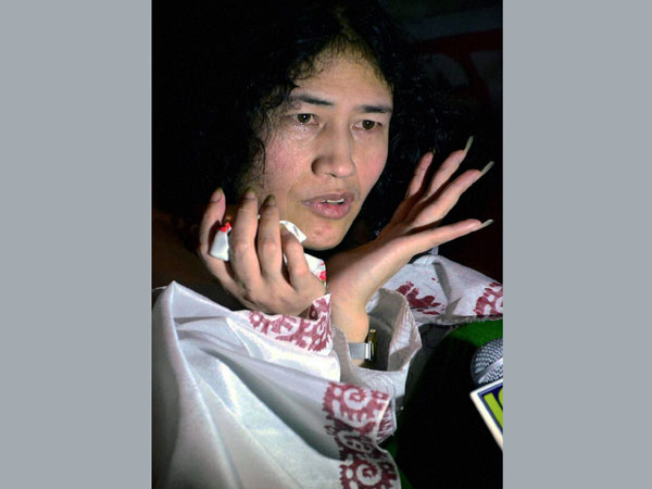 Irom Chanu Sharmila gestures after her release