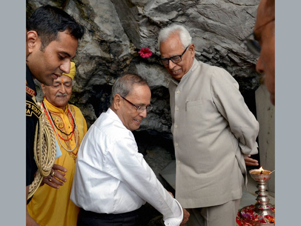 President Pranab Mukherjee during a visit to Mata Vaishno Devi shrine