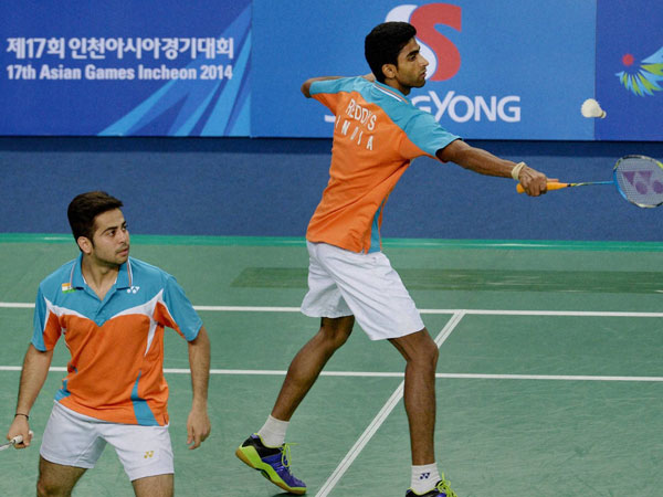 Buss Sumeeth Reddy and Attri Manu during the Men's Doubles badminton Buss Sumeeth Reddy and Attri Manu during the Men's Doubles badminton