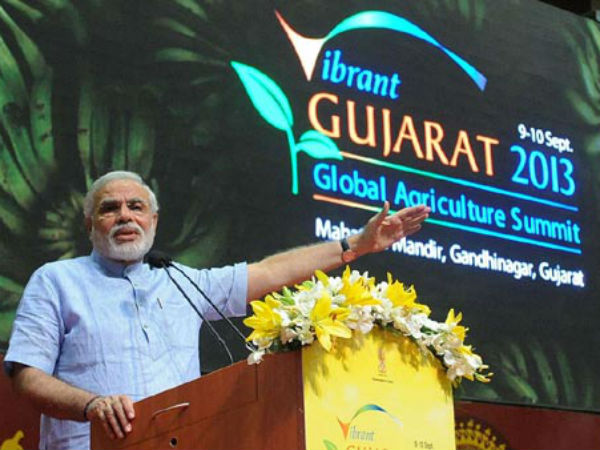 PM Modi addressing Vibrant Gujarat in 2013.