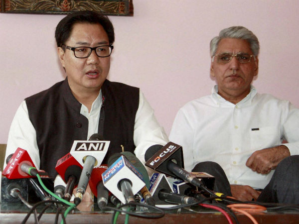 Minister of State for Home Affairs Kiren Rijiju addressing the media after a meeting on racist attack with people hailing from Northeast states, in Gurgaon on Saturday. PTI Photo