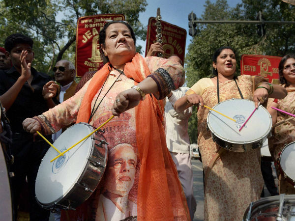 BJP supporters celebrating the party's victory in Haryana and Maharashtra Assembly elections, in New Delhi on Sunday.