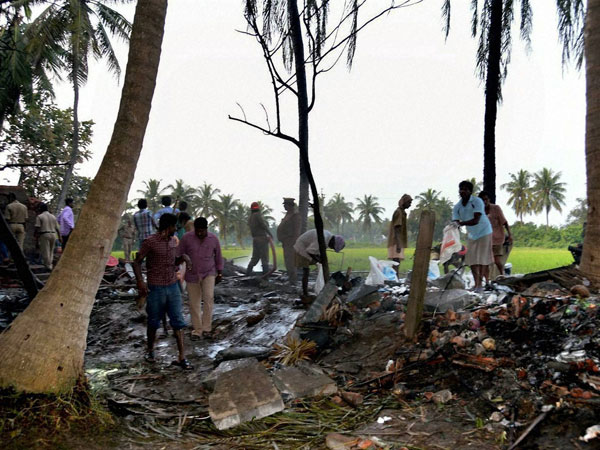 Rescue work is going on after a major fire at a crackers manufacturing unit in Vakatippa in East Godavari district of Andhra Pradesh on Monday.