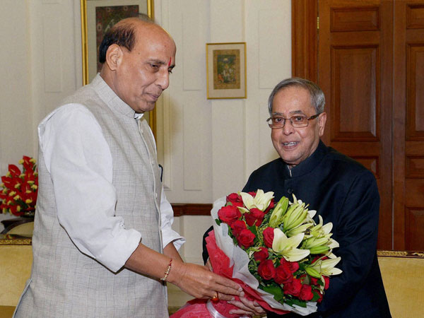 President Pranab Mukherjee at a meeting with Rajnath Singh