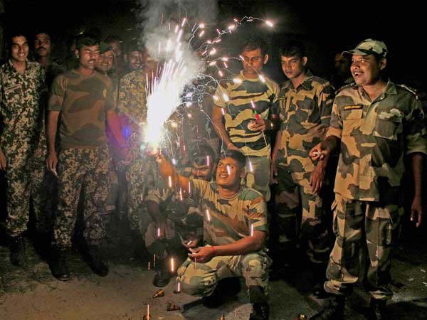 Border Security Force (BSF) jawans celebrating Diwali