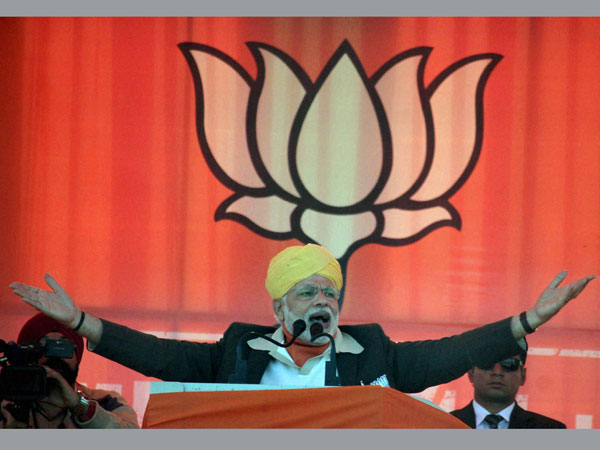 Prime Minister Narendra Modi addresses an election campaign