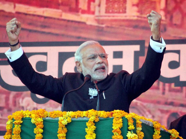 Prime Minister Narendra Modi addresses an election campaign rally