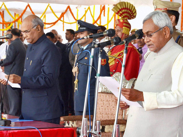 Nitish Kumar is sworn-in as the Chief Minister of Bihar by the Governor Ram Nath Kovind during a ceremony at Gandhi Maidan in Patna. Nitish Kumar is sworn-in as the Chief Minister of Bihar by the Governor Ram Nath Kovind during a ceremony at Gandhi Maidan in Patna.
