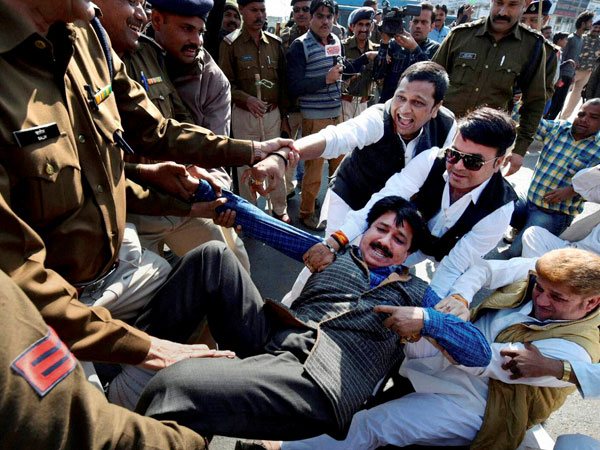Congress activists during their protest against Prime Minister Narendra Modi in connection with National Herald case. Congress activists during their protest against Prime Minister Narendra Modi in connection with National Herald case.