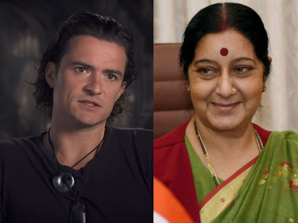 Orlando Bloom and Sushma Swaraj Orlando Bloom and Sushma Swaraj