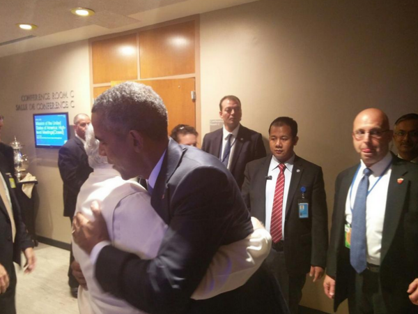 US president hugs PM Modi in New York US president hugs PM Modi in New York