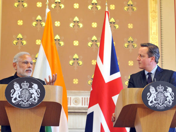 PM Modi and David Cameron in London during press briefing PM Modi and David Cameron in London during press briefing