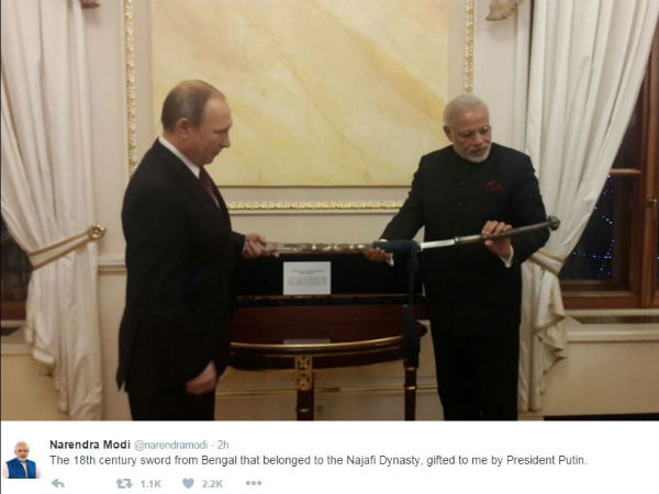 PM Modi gets 18th century sword from Putin