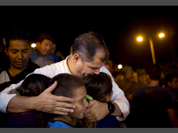 Ecuador's President, Rafael Correa, kisses a group of children after meeting with local authorities in the emergency center in Portoviejo, Ecuador, Sunday, April 17, 2016. The strongest earthquake to hit Ecuador in decades flattened buildings and buckled highways along its Pacific coast, sending the Andean nation into a state of emergency. Ecuador's President, Rafael Correa, kisses a group of children after meeting with local authorities in the emergency center in Portoviejo, Ecuador, Sunday, April 17, 2016. The strongest earthquake to hit Ecuador in decades flattened buildings and buckled highways along its Pacific coast, sending the Andean nation into a state of emergency.