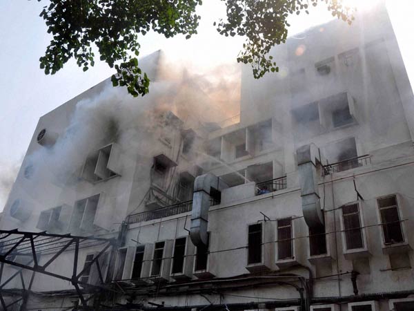 Smoke billowing out after a fire broke out at the Times of India building in ITO area in New Delhi. Smoke billowing out after a fire broke out at the Times of India building in ITO area in New Delhi.