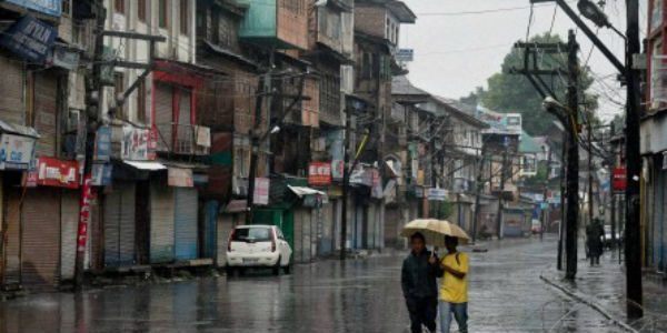 A deserted street in Srinagar during rains