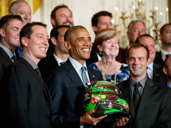 Barack Obama with NASCAR race car driver Kyle Busch Barack Obama with NASCAR race car driver Kyle Busch