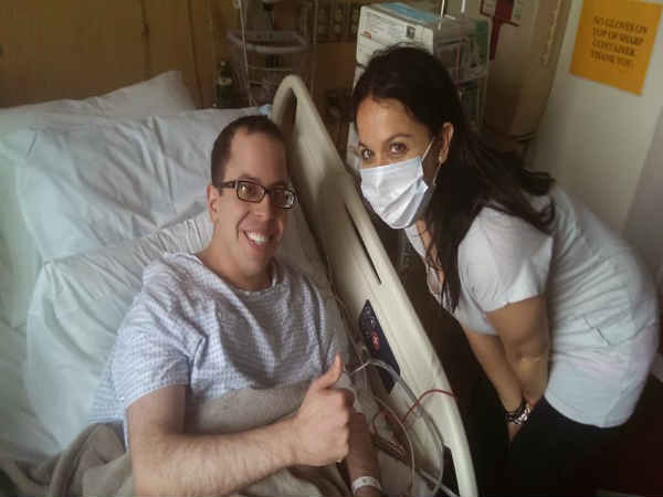 David Levy, the first adult patient cured of rare blood disorder cheers with his sister. David Levy, the first adult patient cured of rare blood disorder cheers with his sister.