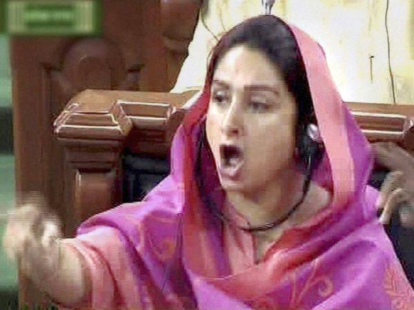Union Cabinet Minister of Food Processing Harsimrat Kaur Badal in the Lok Sabha in New Delhi. Photo credit: PTI/TV GRAB Union Cabinet Minister of Food Processing Harsimrat Kaur Badal in the Lok Sabha in New Delhi. Photo credit: PTI/TV GRAB