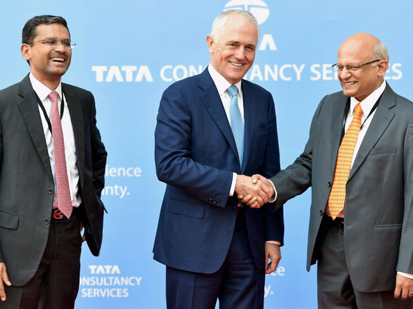 Turnbull with TCS MD & CEO, Rajesh Gopinathan and TCS COO N Ganapathy Subramaniam