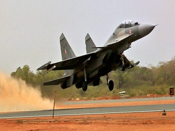 Sukhoi fighter taking off at Air Force Station Thanjavur