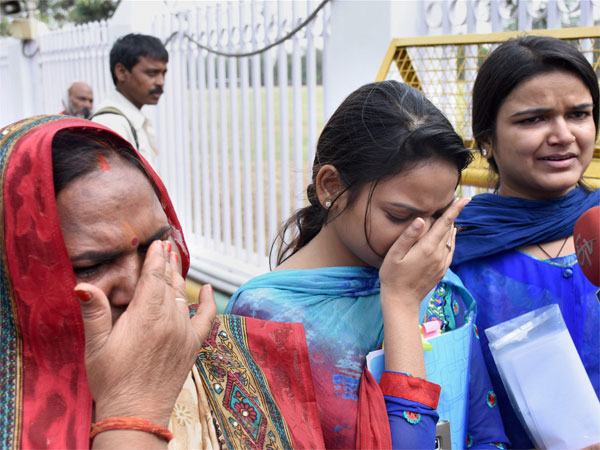 Family members of rape accused former UP cabinet minister Gayatri Prajapati returning from the Chief Minister Yogi Adityanath's residence in Lucknow on Monday after he refused to meet them. PTI Photo Family members of rape accused former UP cabinet minister Gayatri Prajapati returning from the Chief Minister Yogi Adityanath's residence in Lucknow on Monday after he refused to meet them. PTI Photo