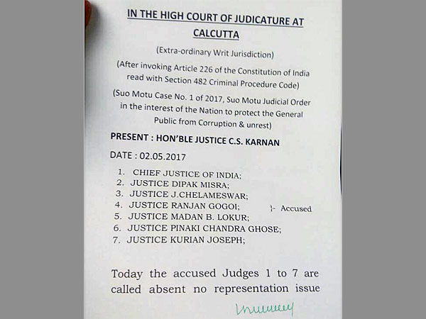 Justice Karnan orders non-bailable warrant against 7 judges including CJI Justice Karnan orders non-bailable warrant against 7 judges including CJI