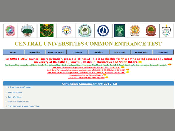 CUCET 2017 counselling registration starts, exercise preference before this date CUCET 2017 counselling registration starts, exercise preference before this date