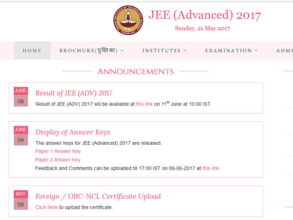 IIT JEE Advanced results 2017 to be declared on Sunday IIT JEE Advanced results 2017 to be declared on Sunday