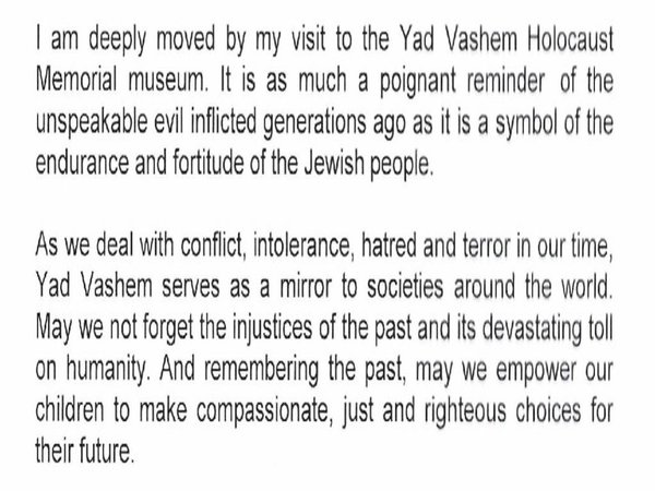 Full text of what PM wrote in the visitor's book.