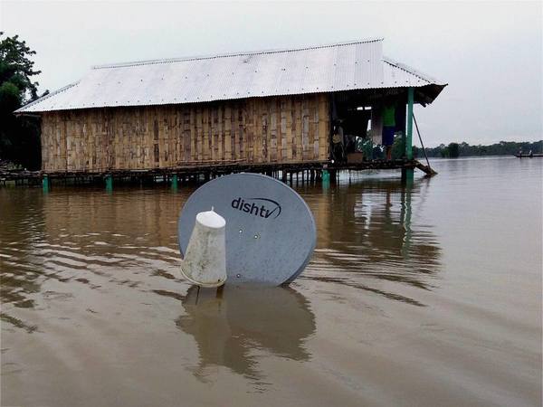 A scene of a submerged house A scene of a submerged house