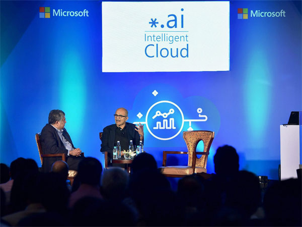 Microsoft CEO Satya Nadella in discussion with EkStep Co Founder and Chairman Nandan Nilekani during an event on startup stalwarts of India about digital information,intelligent cloud,AI, in Bengaluru on Monday. PTI Photo Microsoft CEO Satya Nadella in discussion with EkStep Co Founder and Chairman Nandan Nilekani during an event on startup stalwarts of India about digital information,intelligent cloud,AI, in Bengaluru on Monday. PTI Photo