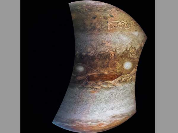 The image released by NASA ON June 30 shows an image acquired by JunoCam on NASA's Juno spacecraft. The image released by NASA ON June 30 shows an image acquired by JunoCam on NASA's Juno spacecraft.