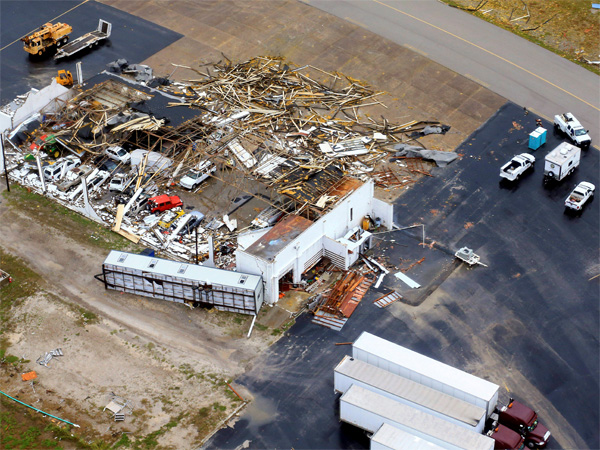 This aerial photo shows a view of damage in the wake of Hurricane Harvey, Monday, Aug. 28, 2017, in Corpus Christi, Texas. Harvey hit the coast as a Category 4 hurricane. AP/PTI Photo This aerial photo shows a view of damage in the wake of Hurricane Harvey, Monday, Aug. 28, 2017, in Corpus Christi, Texas. Harvey hit the coast as a Category 4 hurricane. AP/PTI Photo