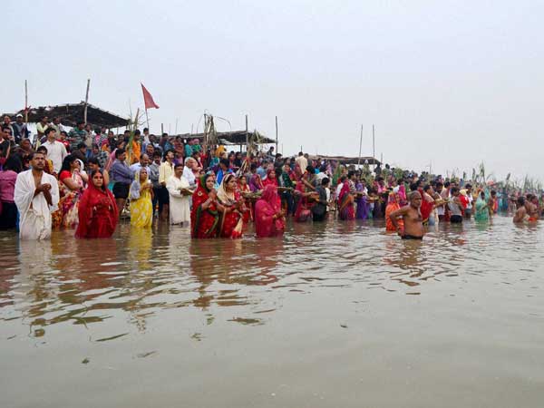 Green strictures for Chhat puja on the banks of River Mahananda in North Bengal Green strictures for Chhat puja on the banks of River Mahananda in North Bengal