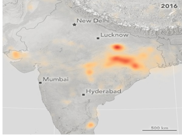 2016: Sulfur dioxide levels in India