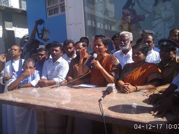 Defense Minister Niramala Sitharaman addresses the fishermen community at the St Thomas Church in Thiruvananthapuram, assuring that Indian Navy, Coast Guard & Air Force will carry out search & rescue operation. Courtesy: @indiannavy Defense Minister Niramala Sitharaman addresses the fishermen community at the St Thomas Church in Thiruvananthapuram, assuring that Indian Navy, Coast Guard & Air Force will carry out search & rescue operation. Courtesy: @indiannavy