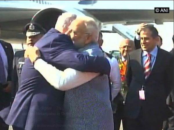 PM Modi welcomes his Israeli counterpart Benjamin Netanyahu with a warm hug PM Modi welcomes his Israeli counterpart Benjamin Netanyahu with a warm hug