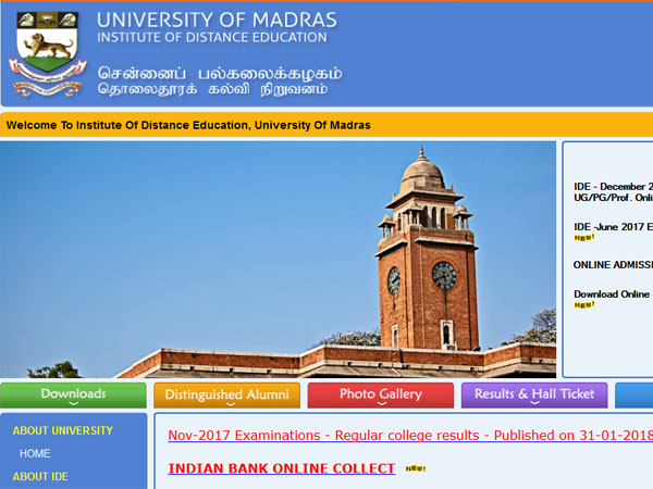 Madras University UG, PG November exam results 2017 Madras University UG, PG November exam results 2017