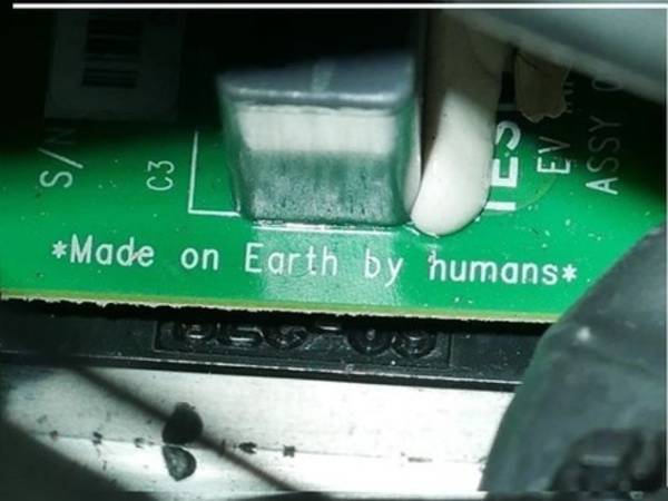 Printed on the circuit board of a car in deep space