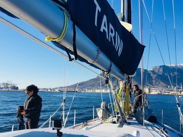 The crew of Indian Navy’s INSV Tarini in Cape Town. Courtesy: @ShivAroor The crew of Indian Navy’s INSV Tarini in Cape Town. Courtesy: @ShivAroor