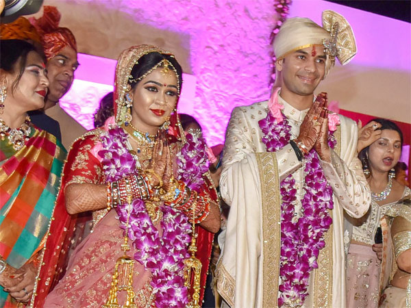 RJD chief Lalu Prasads elder son Tej Pratap and Aishwarya Rai during their wedding ceremony at Veterinary College Ground in Patna RJD chief Lalu Prasads elder son Tej Pratap and Aishwarya Rai during their wedding ceremony at Veterinary College Ground in Patna