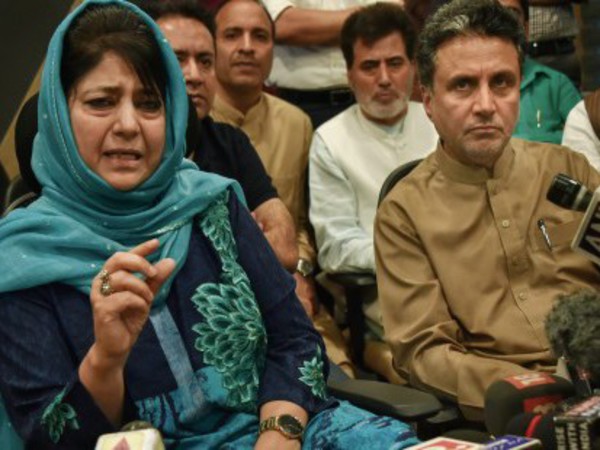 Mehbooba Mufti addressing a press confrence