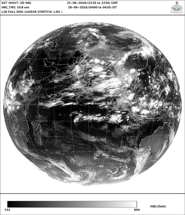 IMDs satellite image of position of clouds over India (June 26) IMDs satellite image of position of clouds over India (June 26)