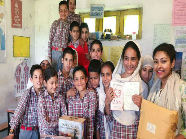 Students of Haji Public School with the gifts sent by JK Rowling Students of Haji Public School with the gifts sent by JK Rowling