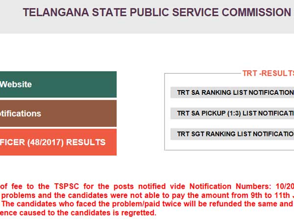 TSPSC TRT SGT merit released, check direct rank list here TSPSC TRT SGT merit released, check direct rank list here