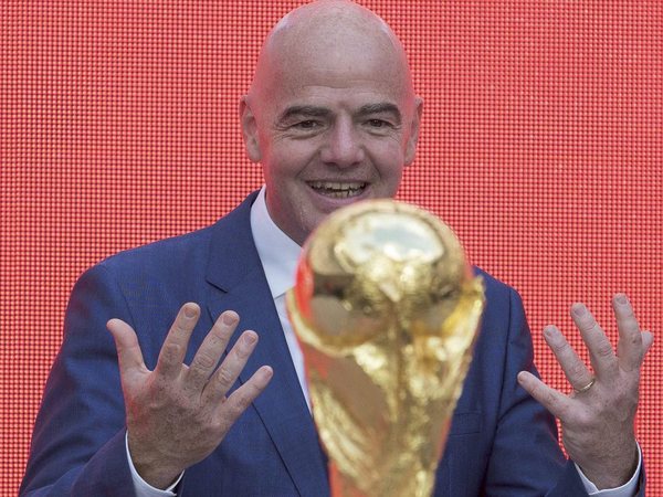 FIFA President Gianni Infantino gestures looking at the FIFA World Cup trophy at Moscows Luzhniki Stadium, Russia. PTI file photo FIFA President Gianni Infantino gestures looking at the FIFA World Cup trophy at Moscows Luzhniki Stadium, Russia. PTI file photo