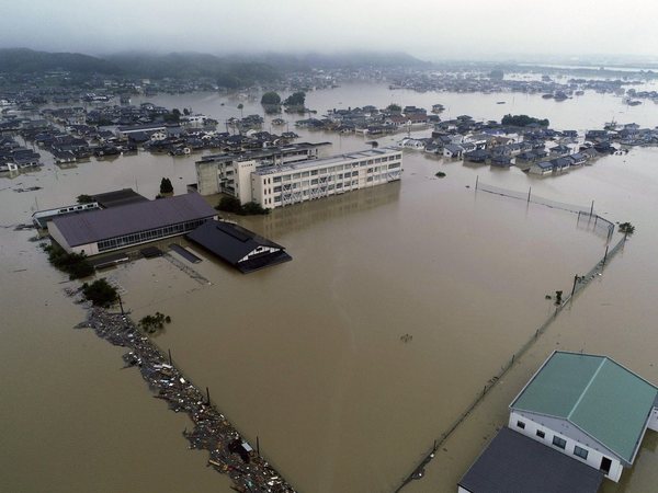 The compound of a junior high school is submerged